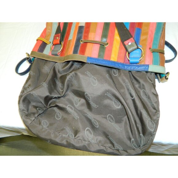 Amerileather Multicolor Lg Leather Tote Bag Colorful Patchwork Tassels Adj Strap - Picture 15 of 16